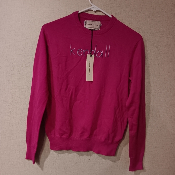 Lingua Franca Sweaters - Lingua Franca  Bright Pink 'Kendall' Embroidered Crewneck Sz Xs